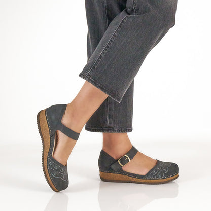 Mae Charcoal Embroidered Suede | Dansko Top Pick
