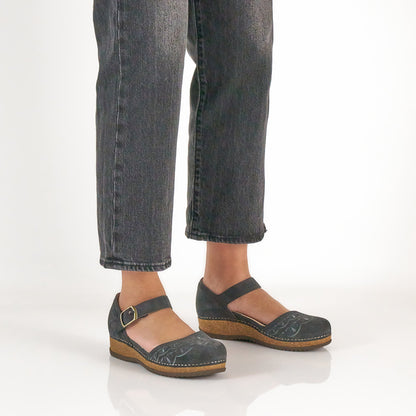 Mae Charcoal Embroidered Suede | Dansko Top Pick